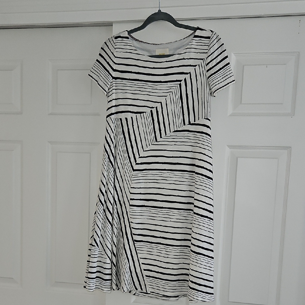 Maeve Black & White Geometric Stripe Midi Dress